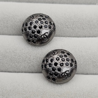 香奈兒 Chanel 鈕扣 12mm 銀黑色 金屬水鑽造型 2個一組
