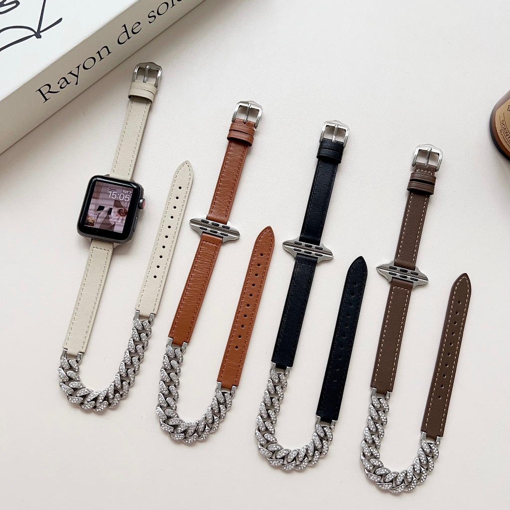 雙圈帶鑽鍊條 輕奢APPLE WATCH錶帶 蘋果手環錶帶 適用SE S9/8/7/6/5 iwatch全系列錶帶