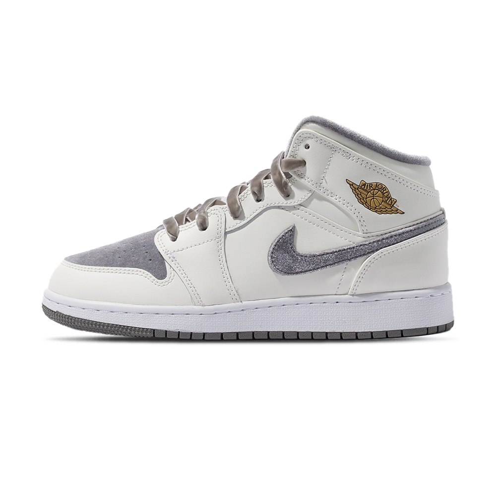 Nike Air Jordan 1 Mid GS 大童 米白灰 喬丹 經典 中筒 休閒鞋 FB9899-100