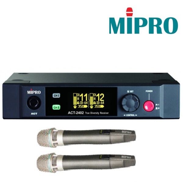【MIPRO】ACT-2402/ACT-24HC*2 雙頻道無線麥克風組(數位式接收機+充電式手握無線麥克風)
