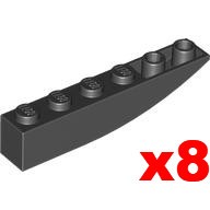 【小荳樂高】LEGO 黑色 6x1 反圓弧型斜角磚塊 (8個) Slope Curved 42023 6112323
