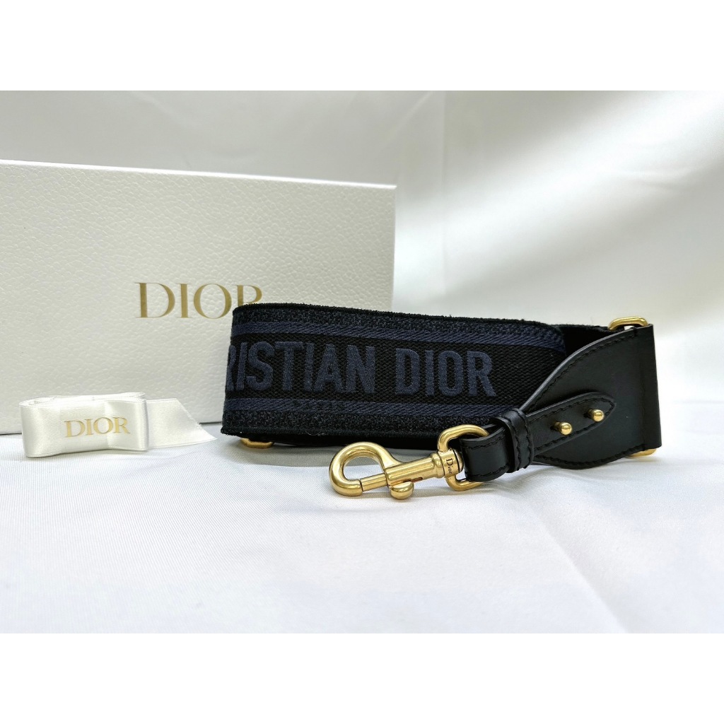 DIOR 牛仔藍帆布刺繡背帶