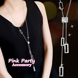 【項鍊】精緻時尚 水鑽幾何方塊不對稱Y字鍊長項鍊 毛衣鍊 PinkParty❤韓系飾品 新娘秘書