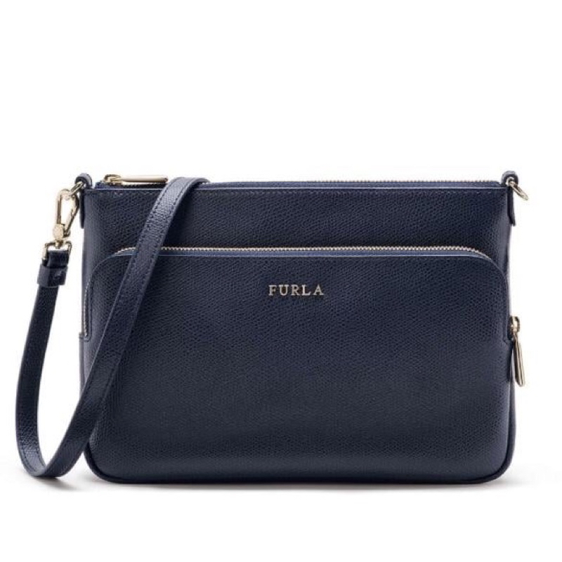 （全新）FURLA ROYAL XL Corssbody 海軍藍牛皮斜背包