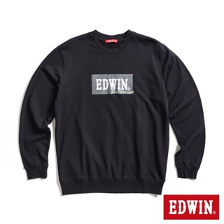 EDWIN 爆裂紋2代LOGO厚長袖T恤(黑色)-男款