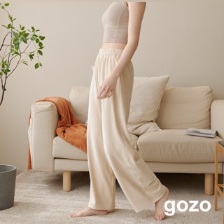 【gozo】◢在雲上軟綿綿條絨鬆緊長褲(黑色/淺卡其_F) | 女裝 顯瘦 休閒