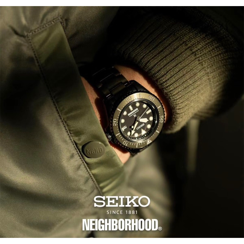 詢問度嚇到小編質感石墨色neighborhood x seiko 1200只 潛水錶 200米防水 太陽能供電 復古腕錶