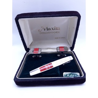 日本製Maxim鑲紅寶石領帶夾針及袖扣一組,附盒子