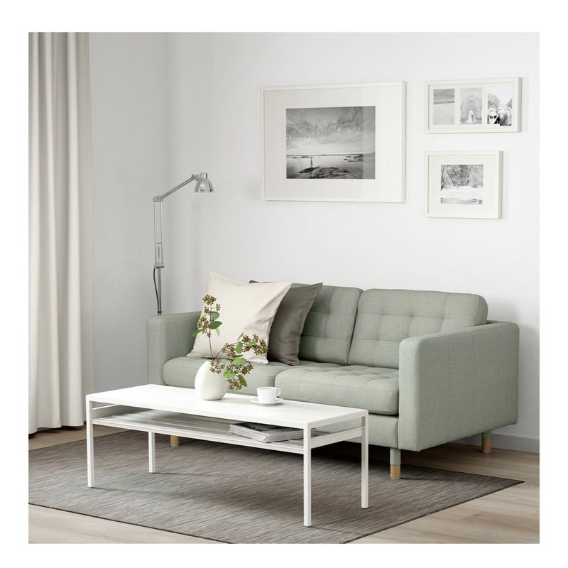 【IKEA】LANDSKRNA 9成新雙人沙發 /椅凳 淺綠色/木頭