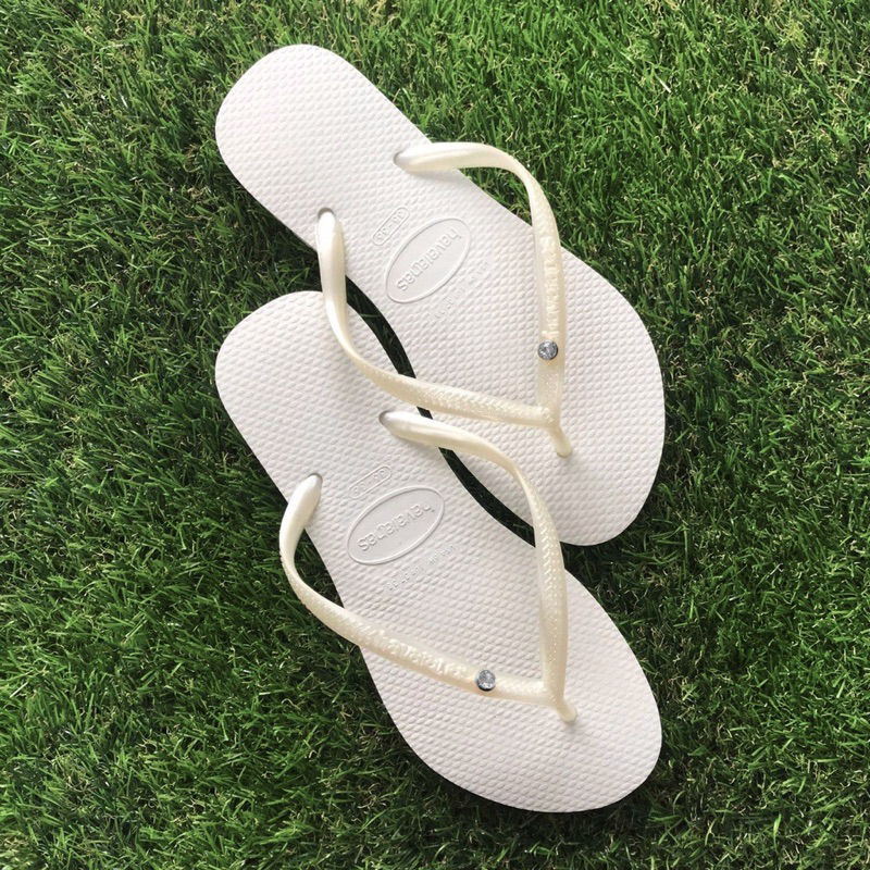 出清 全新 現貨 havaianas哈瓦仕 細帶人字拖鞋 夾腳拖 平底鞋 巴西人字拖 white 白色帶鑽 37/38