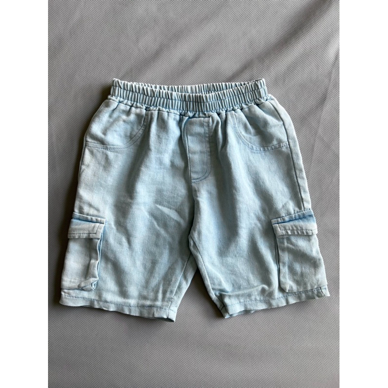 二手童褲童裝-男童 側邊口袋造型淺藍牛仔褲/工裝短褲 #9號(約100cm)