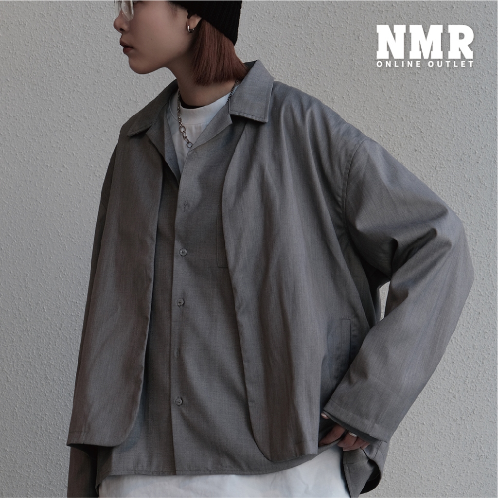 Nurari 無領外套 附披肩 黑/灰 23 A/W 23- Em. GOG lapelless shirt jacke