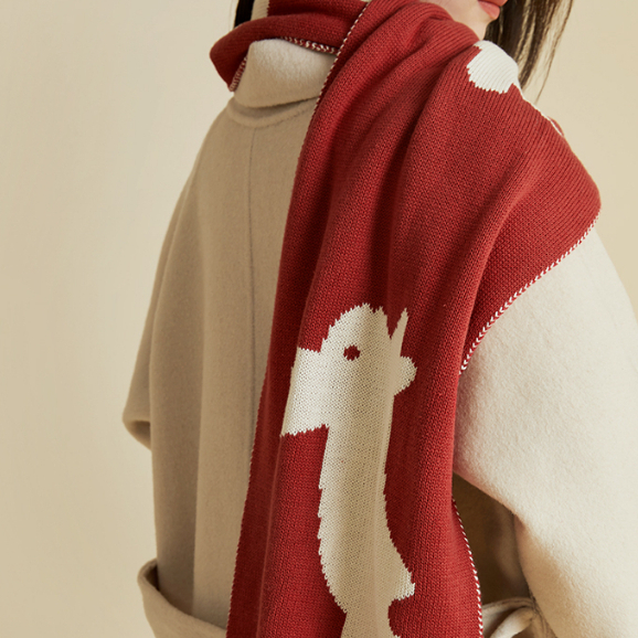 墩墩兔圍巾 本命年紅色圍巾 兔子圍巾 冬季圍巾 脖圍巾 大圍巾 保暖氛圍感高級感圍脖披肩