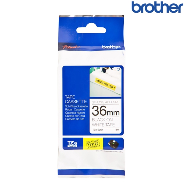 Brother兄弟 TZe-S261 白底黑字 標籤帶 超黏性護貝系列 (寬度36mm) 標籤貼紙 色帶