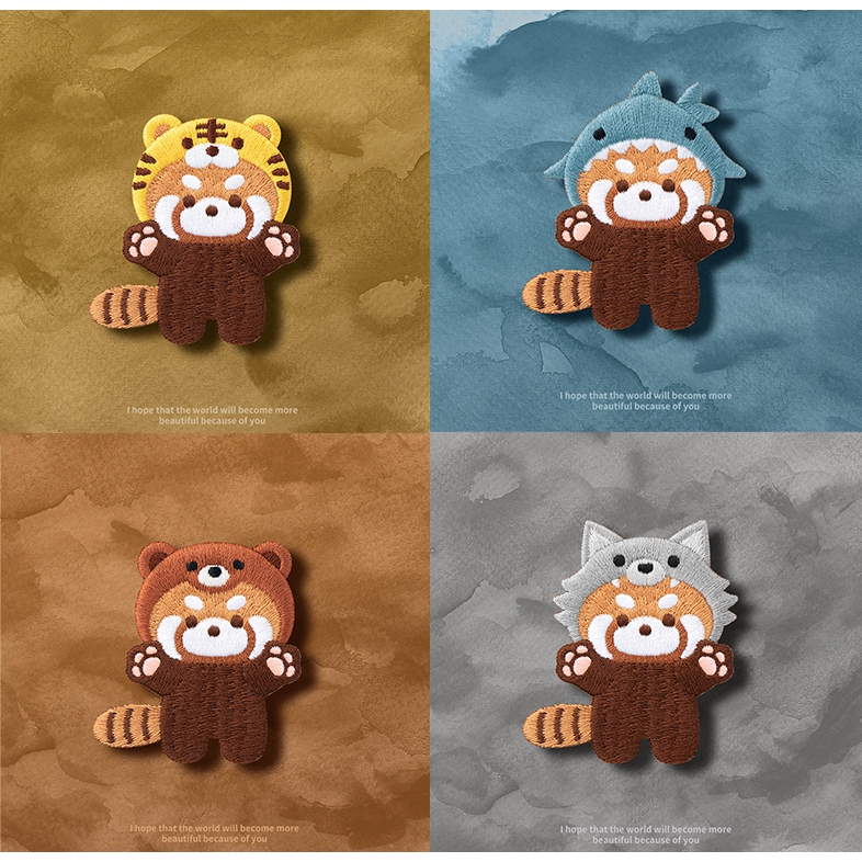 客秋皮～可愛大頭 小浣熊 別針 小熊貓 全身 動物變裝 小熊 鯊魚 熊貓 老虎 野狼 兔子 INS 刺繡別針 胸針
