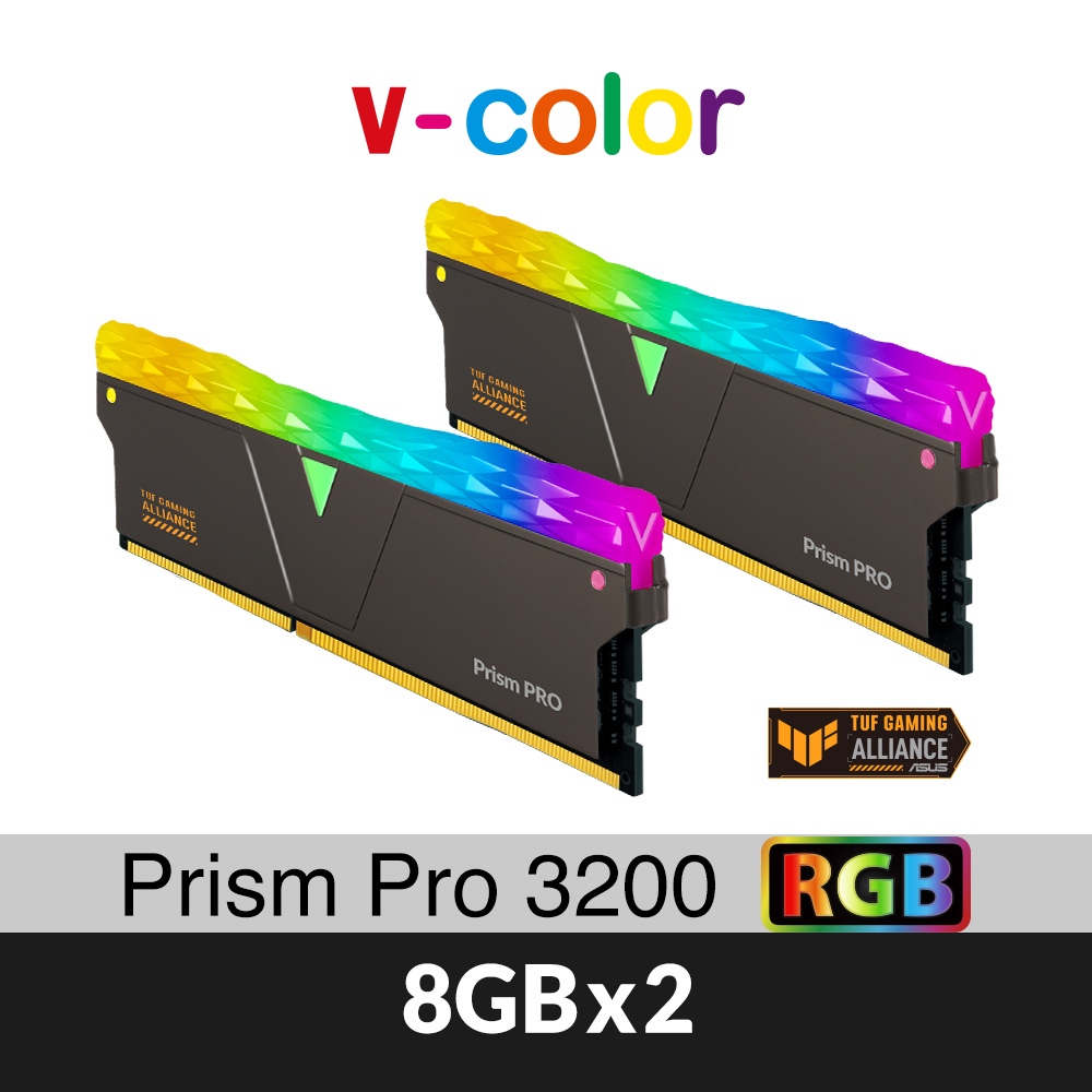 v-color 全何 Prism Pro TUF聯名 DDR4 3200 16GB(8GBX2) RGB桌上型超頻記憶體