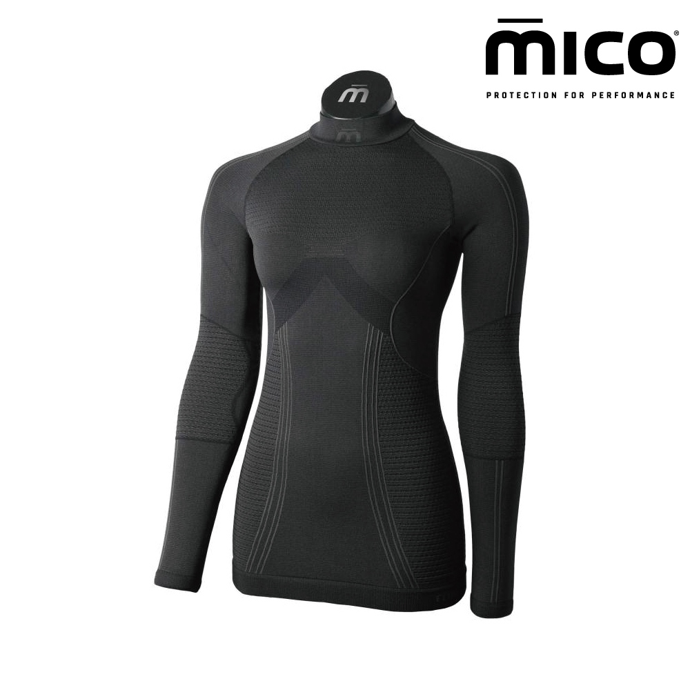 MICO 女無縫單向導濕銀纖維高領保暖衣 IN1456 【007黑色】｜底層衣 透氣 滑雪 戶外機能