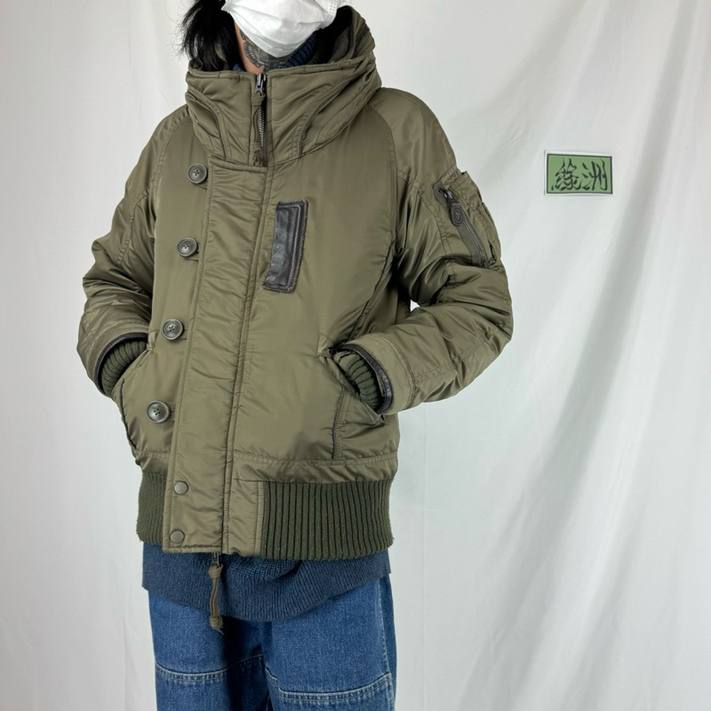 古著 G.O.A 日本 軍品牌 鋪棉 毛料絎縫內裏 牛皮 羅紋 N2B 雙拉鍊 軍外套 飛行外套 連帽可收 MA-1