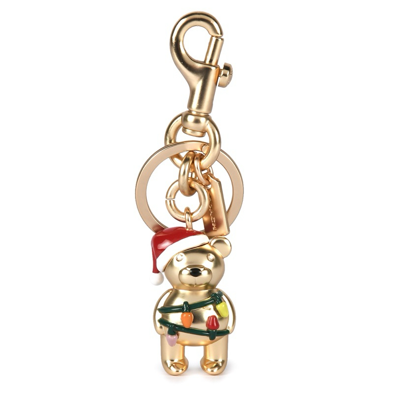COACH 聖誕節限定款立體泰迪熊造型雙扣環鑰匙圈