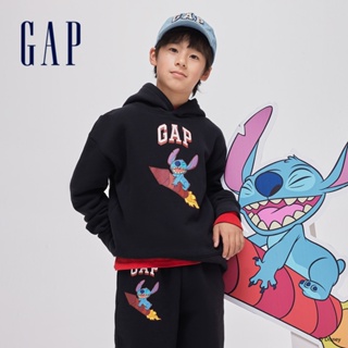Gap 男童裝 Gap x 史迪奇聯名 Logo印花刷毛帽T-黑色(870728)