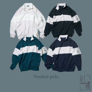 NAUTICA 1983. POLO立領半拉鍊 長袖 左臂83 四色 灰白/炭灰/綠色/藏青 預購【Insane-21】