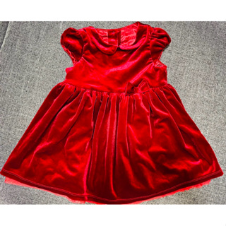 H&M女寶女小童過年服紅色絲絨小包袖洋裝