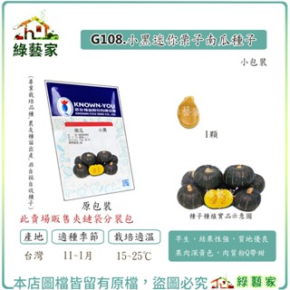 【綠藝家】G108.小黑迷你栗子南瓜種子1顆 早生貝貝南瓜，結果性強，質地優良 果肉深黃色，肉質粉Q帶甜