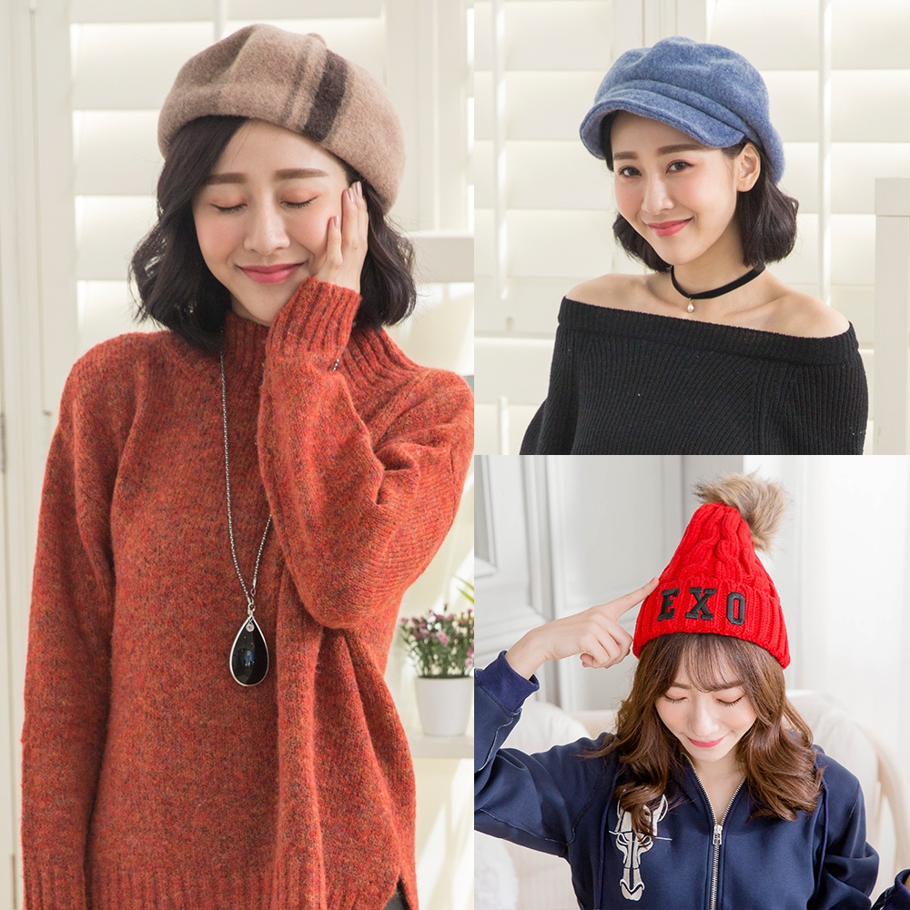 【Wonderland】3件組-冬季精選保暖帽子福袋(羊毛帽/報童帽/貝雷帽/畫家帽)