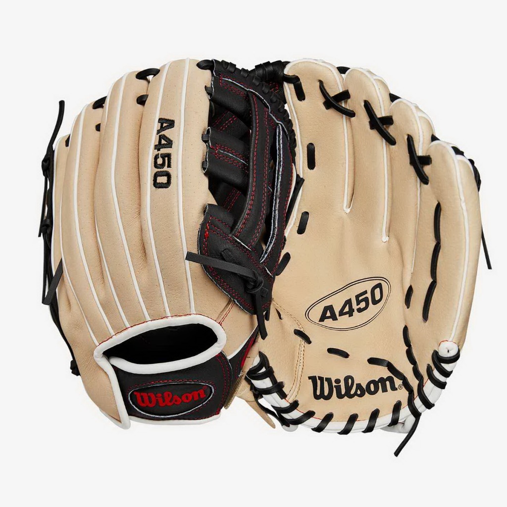 Wilson A450 少年用 棒球手套 壘球手套 12" (WBW10147612)奶油黑