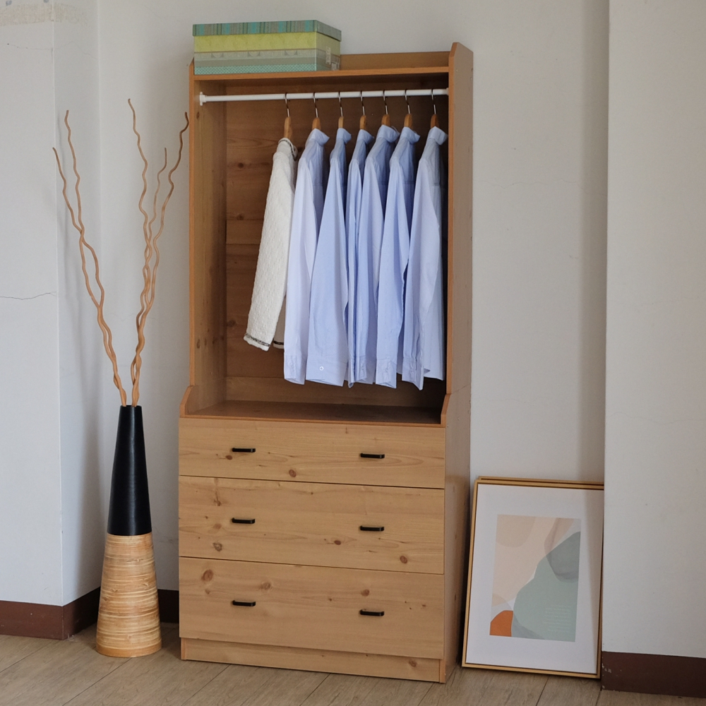 【2863】木質衣物吊桿加寬收納三斗櫃-雙色可選 衣櫥 衣櫃 臥室收納 斗櫃