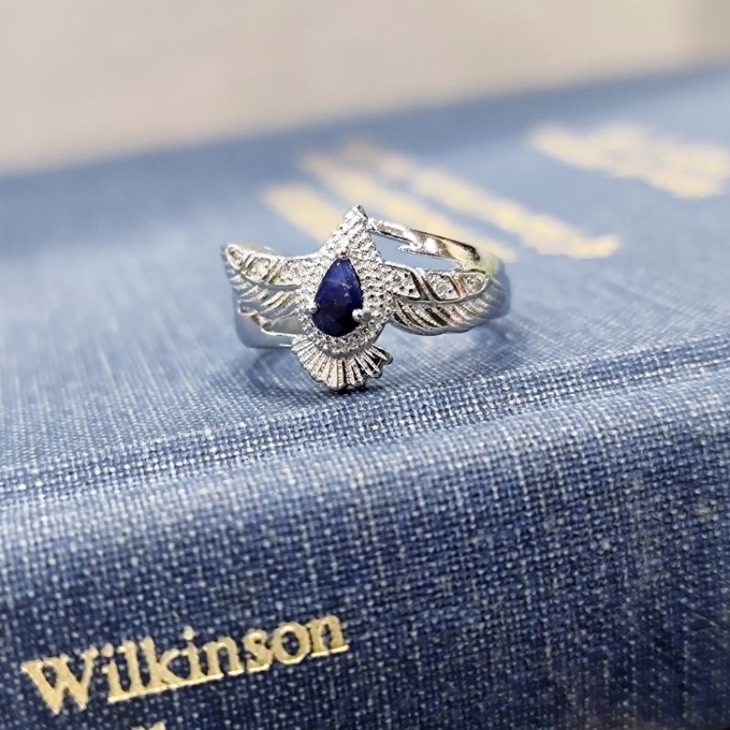 英國帶回英國HARRODS天然美洲藍寶石復古活口戒托純銀施華洛世奇水晶戒指男女通用