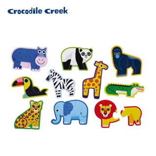 【 美國 Crocodile Creek 】形狀認知桶裝拼圖-叢林動物