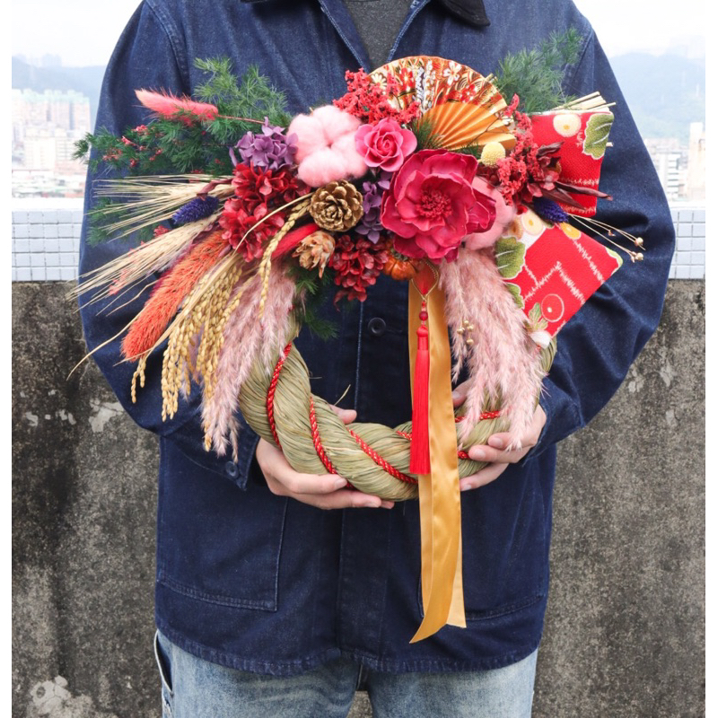 無聊花藝｜大柱日本祈福注連繩 水引線 新年花禮 日式 壁上裝飾 開幕禮 春聯 裝飾物