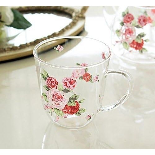 日本空運 浪漫蝴蝶結緞帶玫瑰 耐熱玻璃馬克杯-日本製