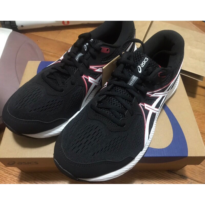 Asics gel contend 7黑紅色慢跑鞋27.5cm附鞋盒超寬楦型號1011B039008