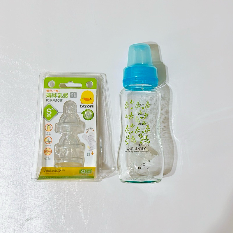 優惠✨全新品 優生 USbaby 真母感玻璃奶瓶 一般 240ml 藍✨加贈 黃色小鴨奶嘴頭3入