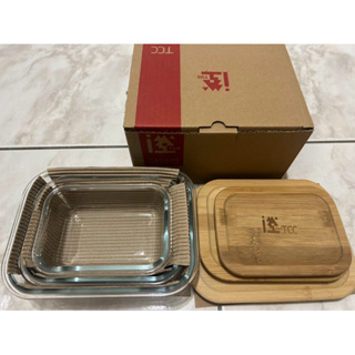全新未使用 竹蓋環保玻璃保鮮盒套三件組 保鮮盒 台泥