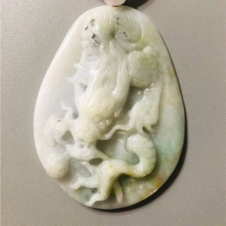 玉貴人…天然淡三彩霸氣神龍牌翡翠玉墜項鍊，賠售