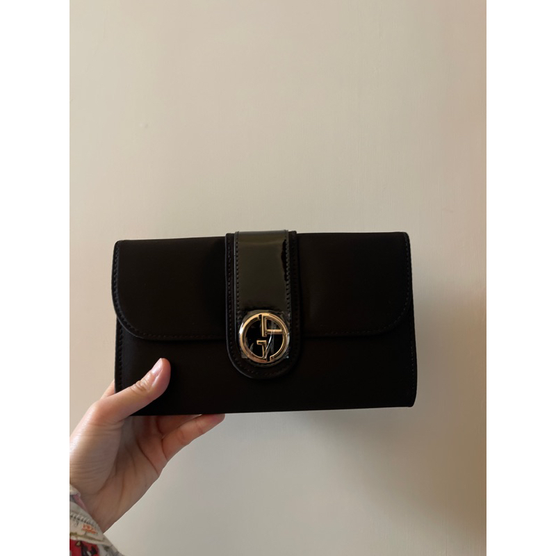 全新 Giorgio Armani 雅曼尼 logo 緞面 錢包 化妝包 收納包 手拿包 包包 零錢包 中夾 派對包