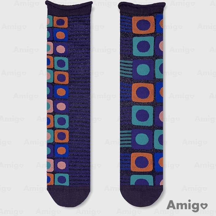 阿米購 日本製 2nd palette 韓國設計 日本製 個性 金蔥 不對稱 中筒襪 棉襪 襪子 微光紫羅蘭