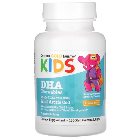 🎁兒童DHA California Gold Nutrition, 兒童 DHA 咀嚼片，兒童魚油、草莓檸檬味，180粒