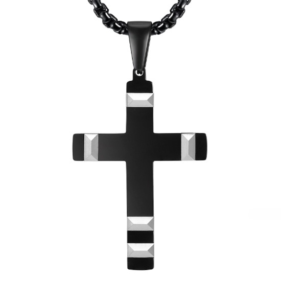 【CPN-1903】精緻個性歐美雅痞間黑色十字架鈦鋼墬子項鍊/掛飾