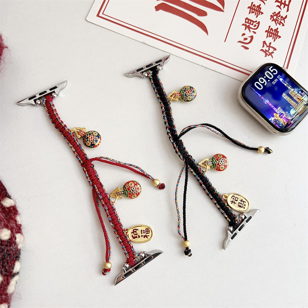 情侶款編織繩男女錶帶 蘋果吞金獸平安手錶帶 適用AppleWatch手錶帶 S9 Ultra iWatch87654錶帶