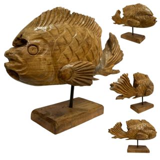 【自然屋精品】 柚木雕刻 -(E) 魚雕刻 (現貨) 柚木藝品 年年有餘 柚木擺飾 藝術雕刻 巴里島手工木雕 擺設 裝飾