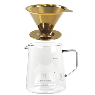 MILA鈦金不鏽鋼咖啡濾杯(2-4cup)+CAFEDE KONA 玻璃分享壺600ml