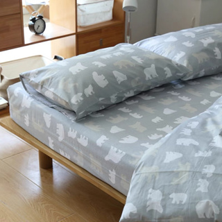 日系霧藍色北極熊純棉枕頭套 被套 床單 床包 床笠