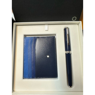 Montblanc 萬寶龍 PIX 藍色鋼珠筆+漸層卡夾禮盒組（原廠全新正品）附原廠送禮提袋
