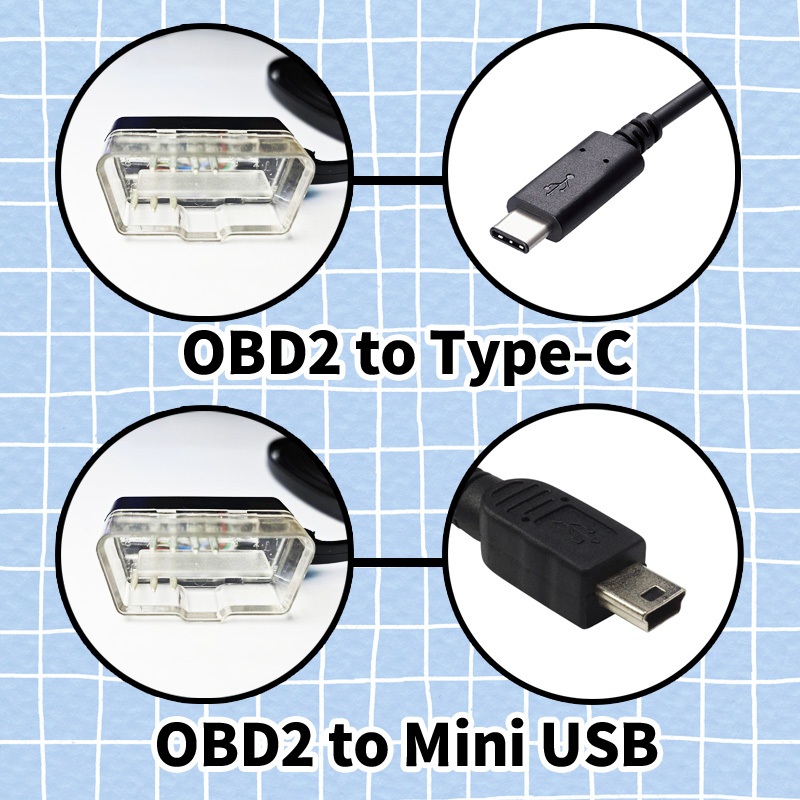 抬頭顯示器專用OBD2線 OBD2 to Type-C / OBD2 to Mini USB｜線長1.8米
