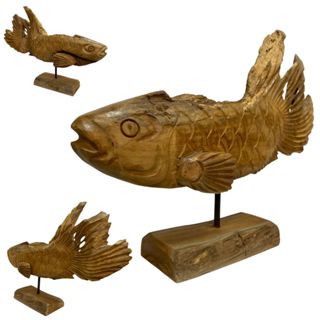 【自然屋精品】 柚木雕刻 (I) 魚雕刻 (現貨) 柚木藝品 年年有餘 柚木擺飾 藝術雕刻 巴里島手工木雕 擺設 裝飾