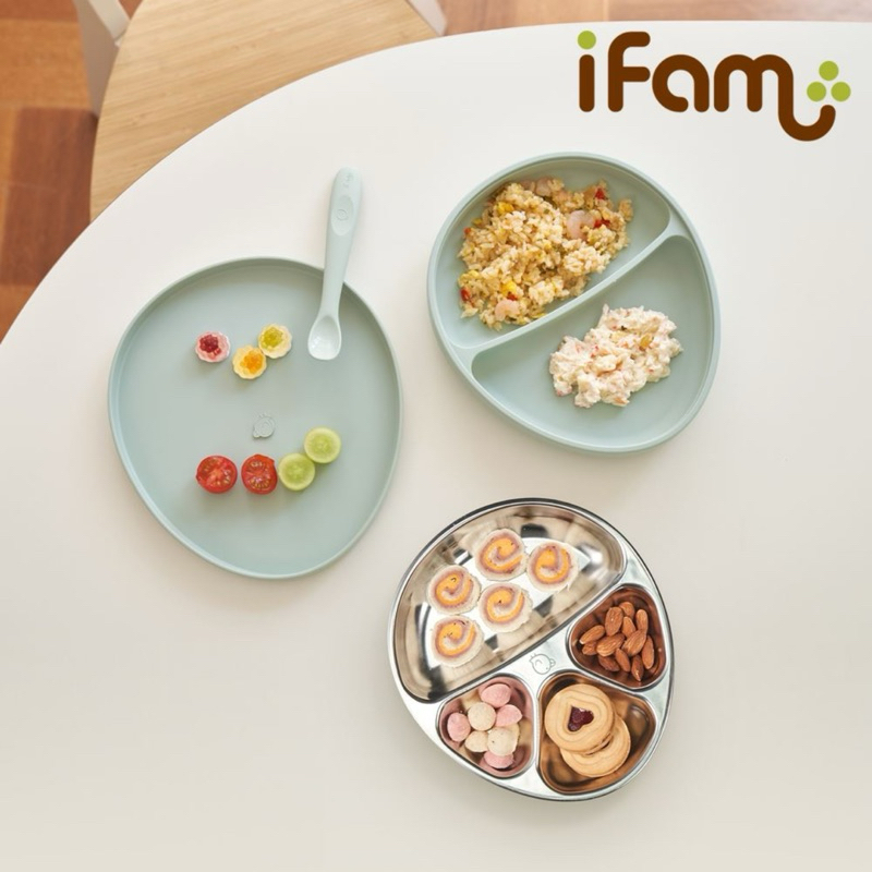 韓國 Ifam 3合1寶寶不鏽鋼蛋型餐盤-薄荷綠